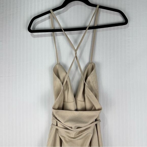 ASOS DESIGN Strappy Cupped Skater Midi Dress Natural Stone Size 10 Open Back - Picture 9 of 12
